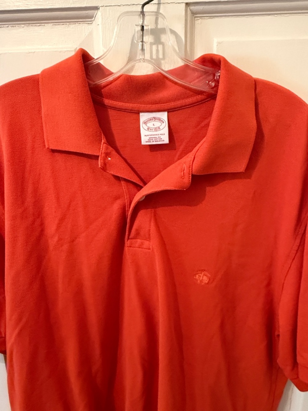 Like new Men’s orange Brooks Brothers original fit performance polo shirt, sz L